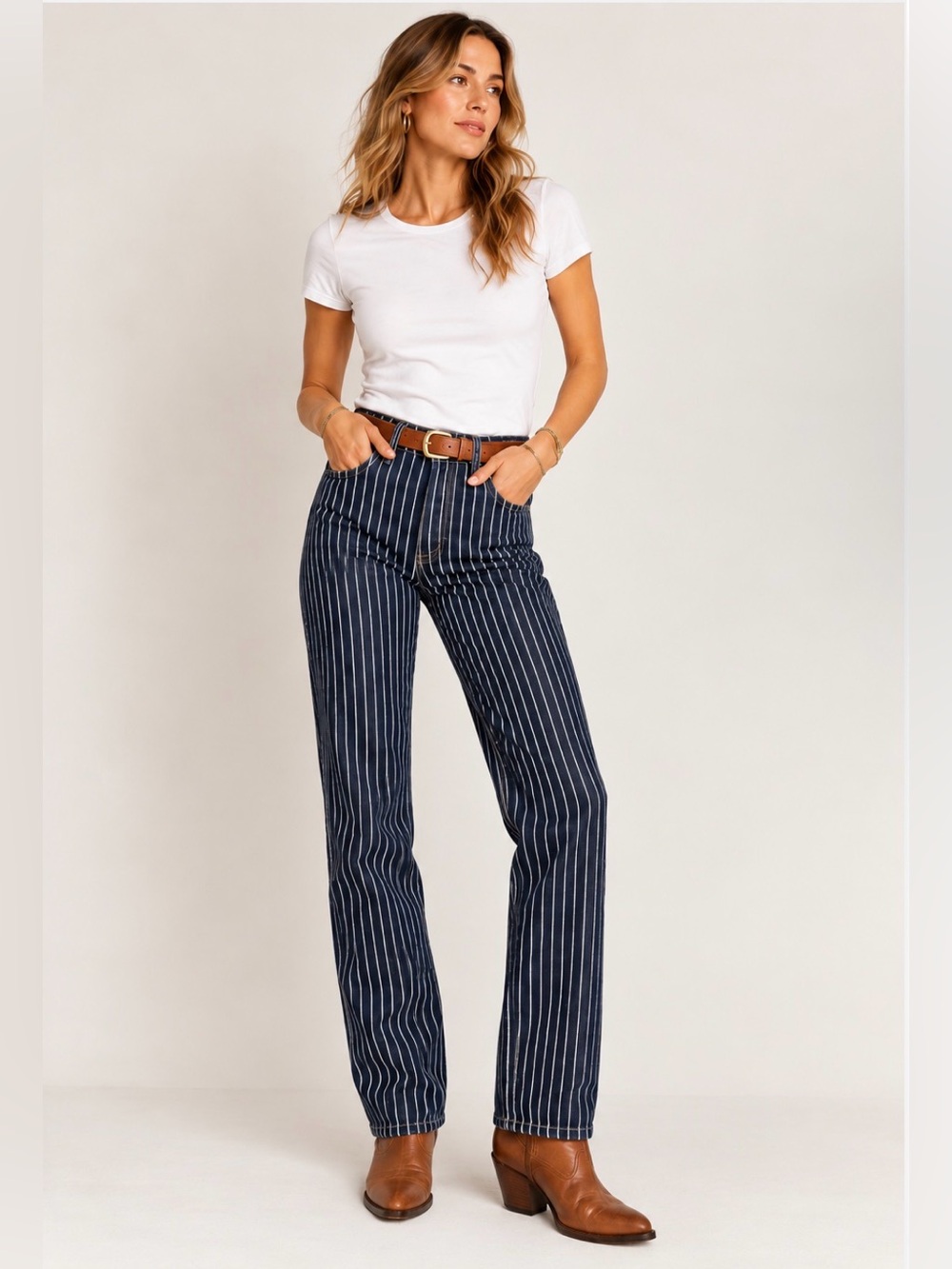 Levi's Navy Pinstripe Wedgie Straight-Leg Jeans - Women's